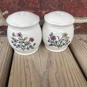 White Ceramic Floral Salt + Pepper Shakers